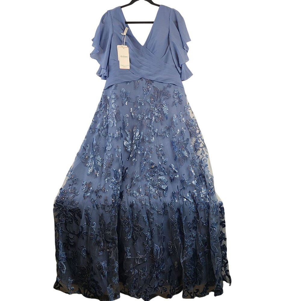 JJ'S House Slate Blue Sequin Embellished Formal Gown With Flutter Sleeves Sz12
